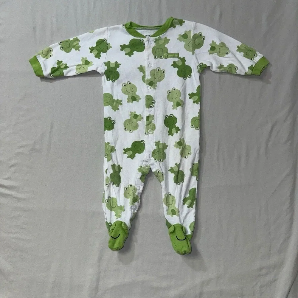 Frog Sleeper Baby Girls 9 Months Green Footed  Long Sleeves Snap Unisex